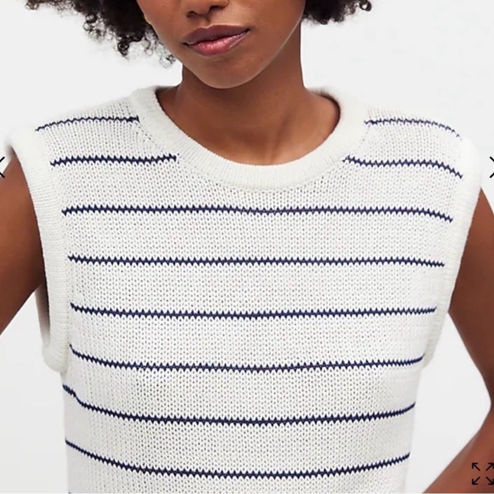 Madewell Cream Knit Top with Navy Stripe Detail